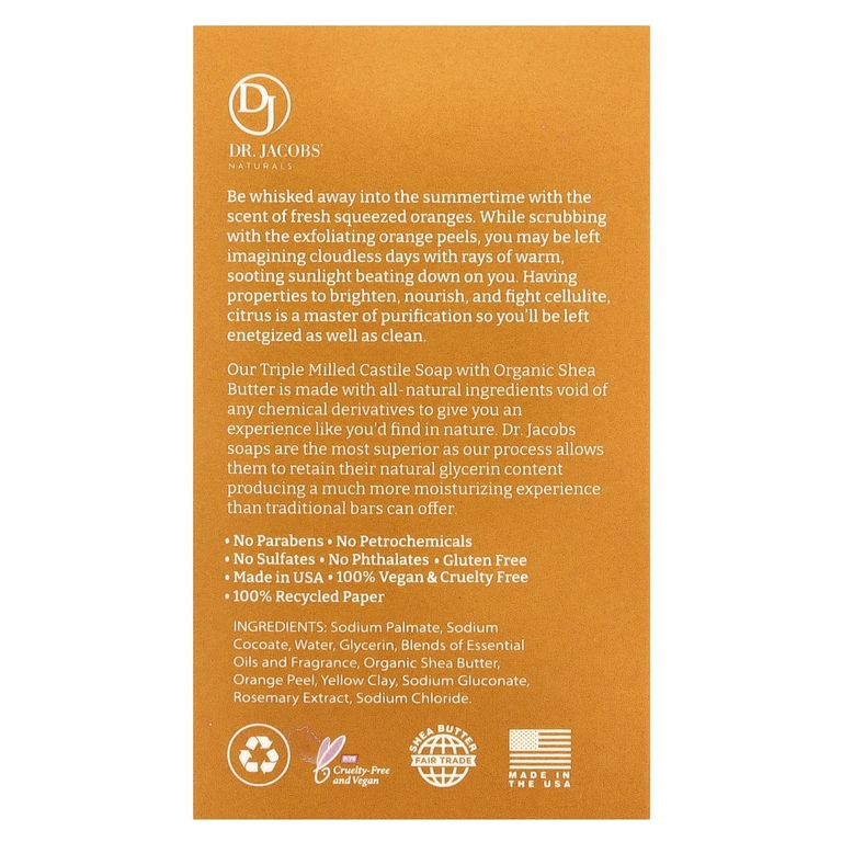 Dr. Jacobs Naturals, Отшелушивающее кастильское мыло с люфой, цитрусовый коктейль, 142 г (5 унций)