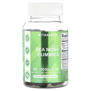 Vitamatic, Веганские жевательные мармеладки с морским мохом, натуральная малина, 60 жевательных таблеток