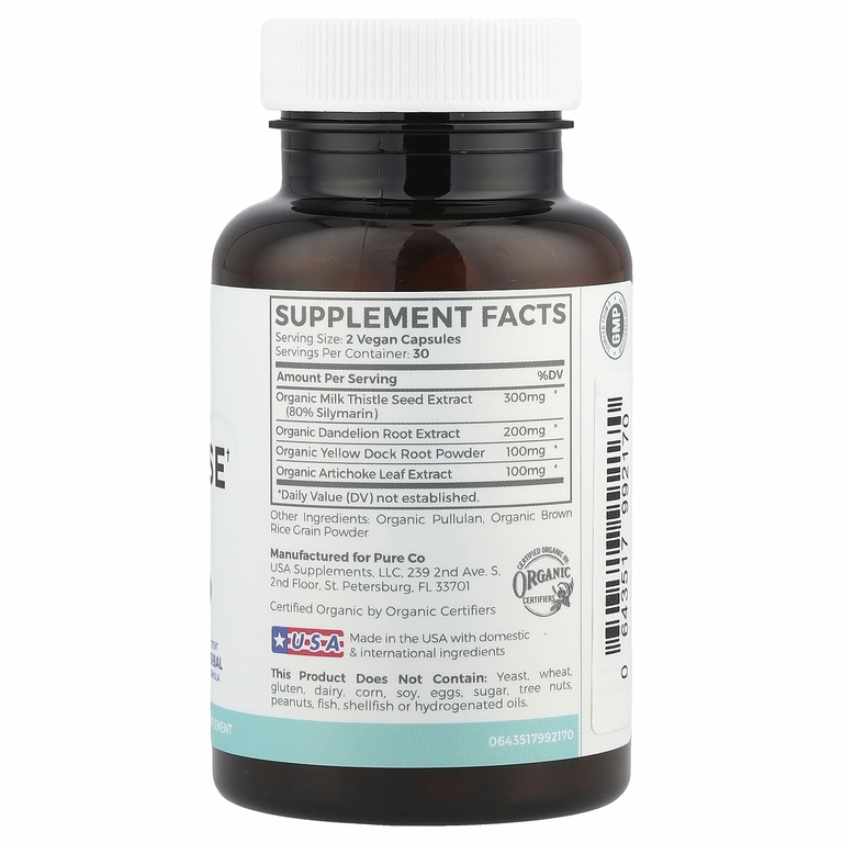 Pure Co., Органическое очищение печени, 60 веганских капсул