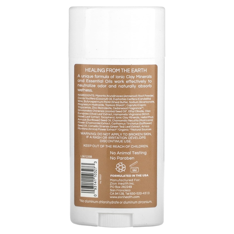 Zion Health, Bold, дезодорант ClayDry, кедр, 80 г (2,8 унции)