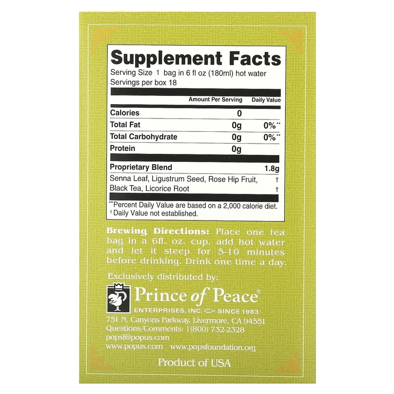 Prince of Peace, Herbal Tea, для детоксикации, 18 чайных пакетиков, 32,4 г (1,14 унции)