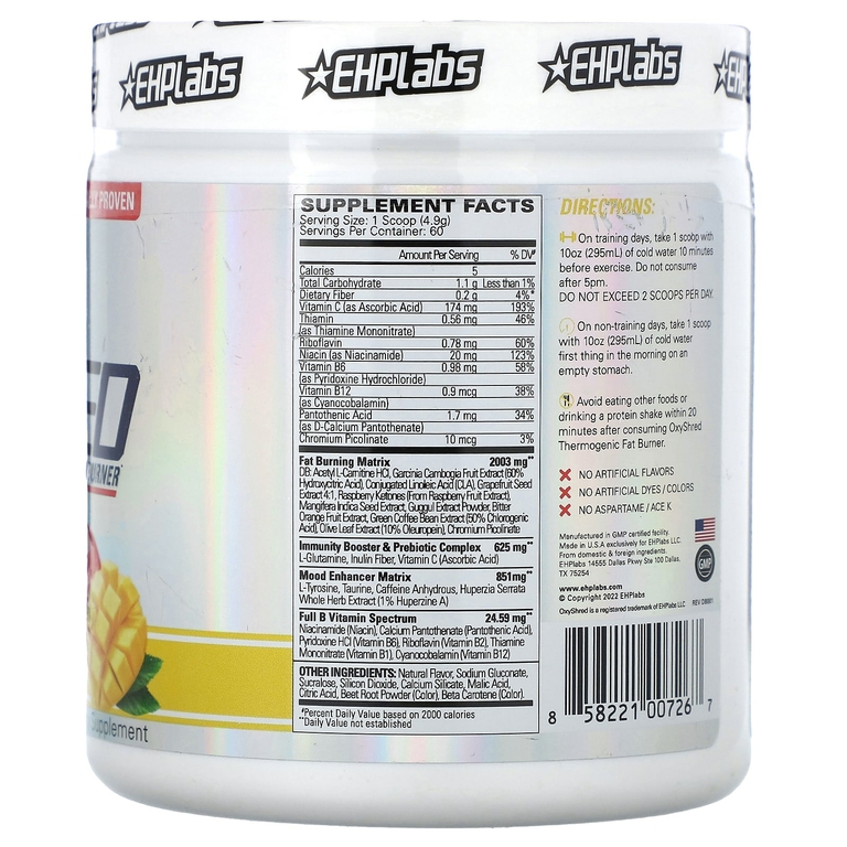 EHPlabs, OxyShred, термогенное средство для сжигания жира, манго, 294 г (10,37 унции)