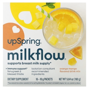 UpSpring, Смесь для напитков Milkflow, апельсин и манго`` 16 пакетиков по 10 г