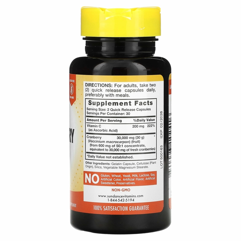Sundance Vitamins, клюква с тройной силой действия, 10 000 мг, 60 капсул с быстрым высвобождением