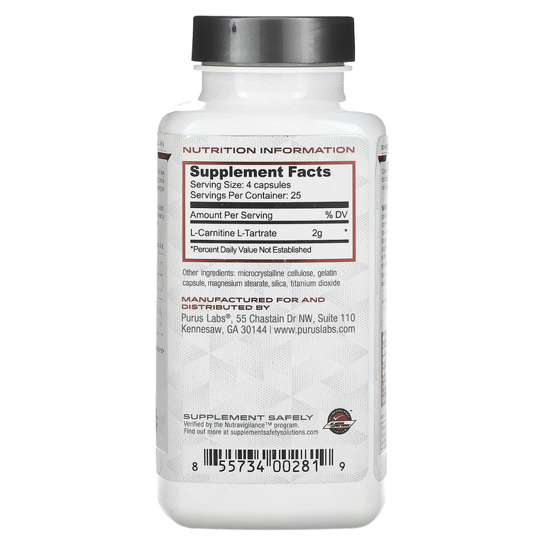 Purus Labs, Foundation Series, L-карнитин, 100 желатиновых капсул (Товар снят с продажи) 