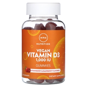 MRM Nutrition, Веганские жевательные мармеладки с витамином D3, клубника и малина, 1000 МЕ, 60 жевательных таблеток (Товар снят с продажи) 
