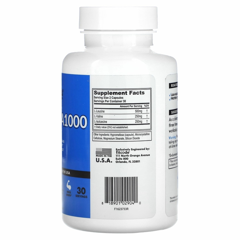 fitcode, BCAA 1,000, 1000 мг, 60 шт. (500 мг в 1 капсуле)
