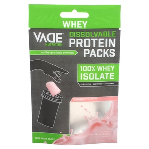 Vade Nutrition, Пакетики с растворимым протеином, 100% изолят сыворотки, клубничный молочный коктейль, 24 г (0,05 фунта) (Товар снят с продажи) 