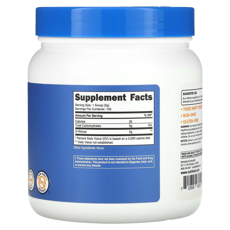 Nutricost, D-рибоза, без добавок, 500 г (17,6 унции) (Товар снят с продажи) 