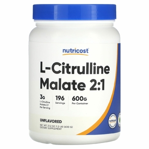 Nutricost, L-цитруллин малат 2: 1, без добавок, 600 г (21,2 унции) (Товар снят с продажи) 