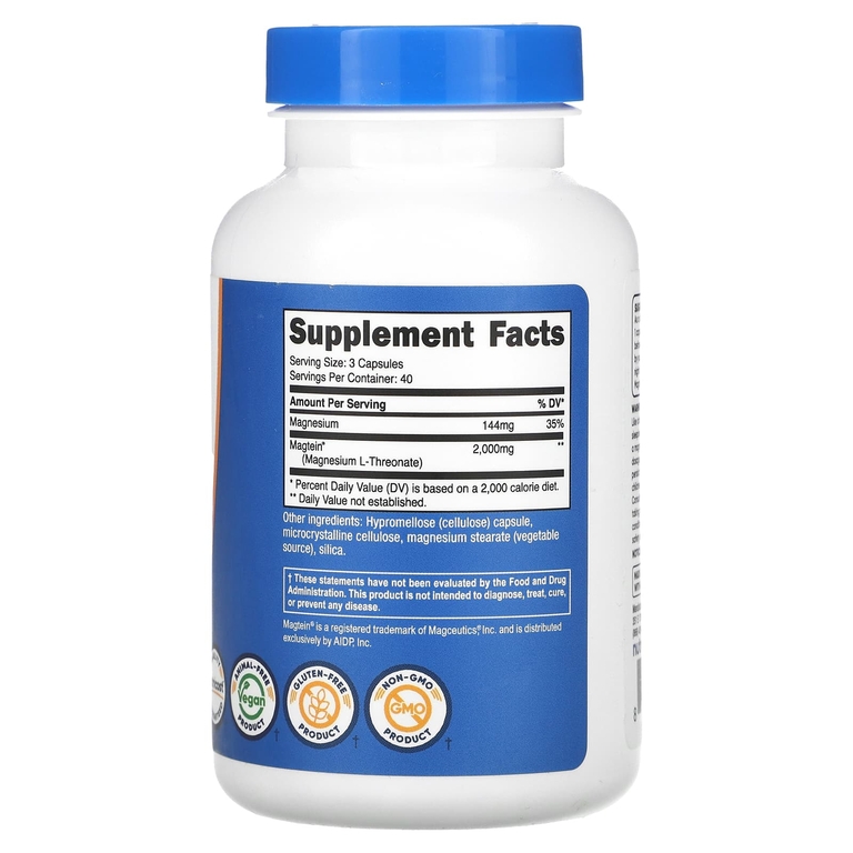 Nutricost, Magtein®, L-треонат магния, 120 капсул (666 мг на капсулу)
