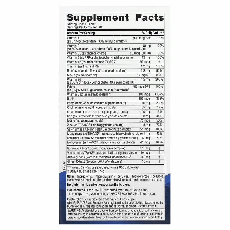 Nordic Naturals, Мультивитамины для женщин, 1 раз в день, 30 таблеток