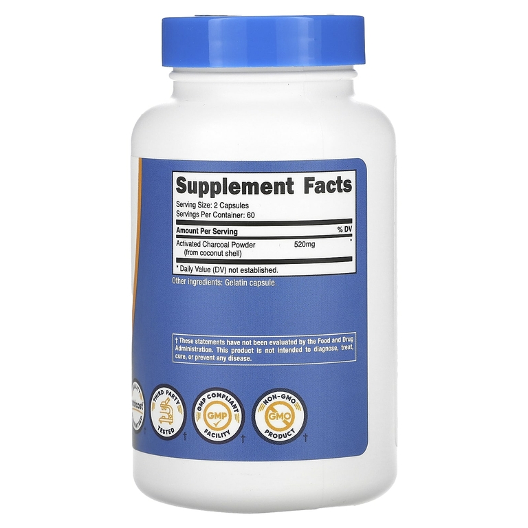 Nutricost, Активированный уголь, 120 капсул (260 мг на капсулу)