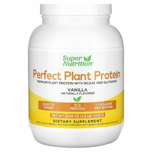 Super Nutrition, растительный протеин с изолятом горохового протеина, BCAA, семенами клюквы, чиа и инка инчи, ваниль, 1020 г (2,2 фунта)