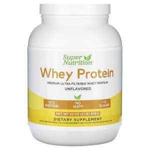 Super Nutrition, порошок из ультрафильтрованного сывороточного протеина с подсолнечным лецитином, без ГМО и р-БСТ, с нейтральным вкусом, 908 г (2 фунта)
