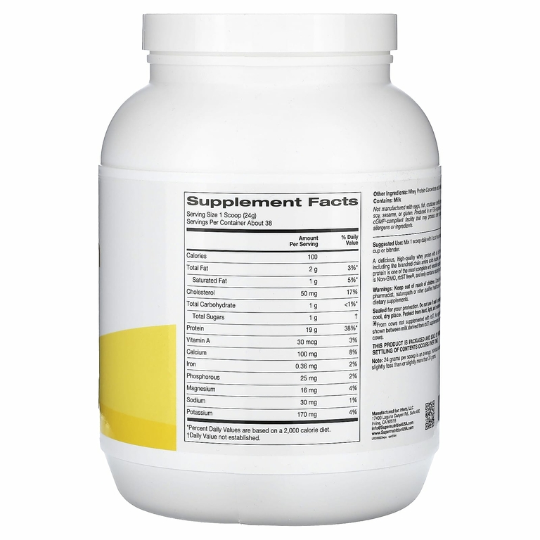 Super Nutrition, порошок из ультрафильтрованного сывороточного протеина с подсолнечным лецитином, без ГМО и р-БСТ, с нейтральным вкусом, 908 г (2 фунта)