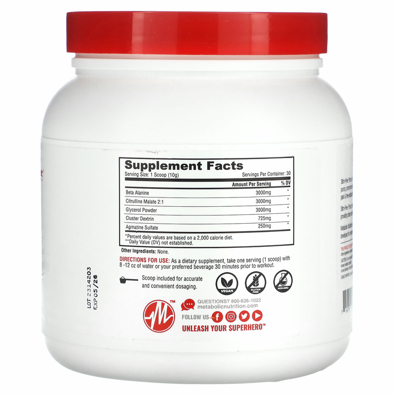 Metabolic Nutrition, Stim-Free Pump, без добавок, 300 г (10,58 унции)