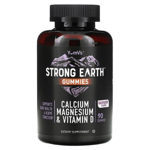 YumVs, Strong Earth, жевательные мармеладки с кальцием, магнием и витамином D, малина, 90 жевательных таблеток