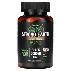 YumVs, Strong Earth, жевательные мармеладки, корень черного кохоша, персик, 60 жевательных таблеток
