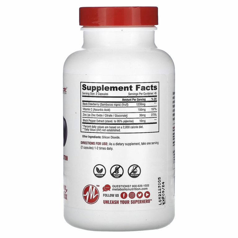 Metabolic Nutrition, Elderberry, формула максимальной эффективности, 90 капсул
