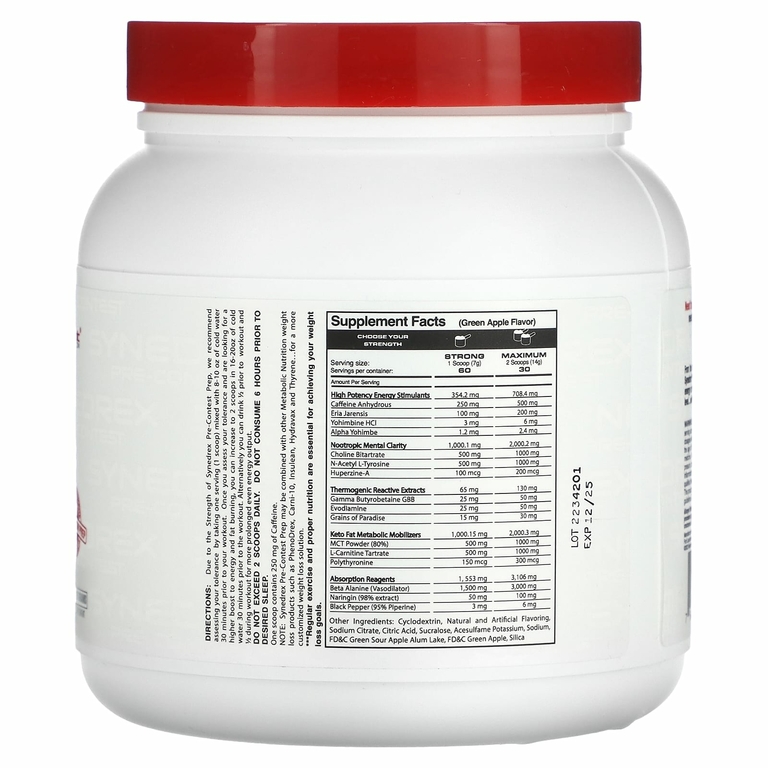 Metabolic Nutrition, Synedrex, предсоревновательная подготовка, зеленое яблоко, 420 г (14,8 унции)