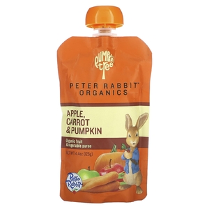 Pumpkin Tree Organics, Peter Rabbit Organics, органическое фруктовое и овощное пюре, яблоко, морковь и тыква, 125 г (4,4 унции)