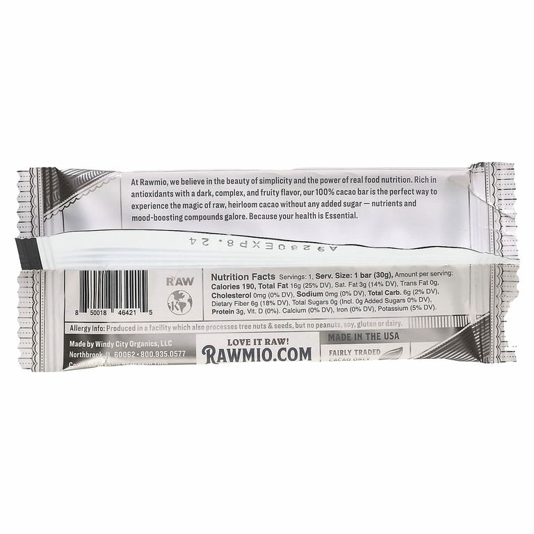 Rawmio, Essential Bar, органический необработанный шоколад, 100% какао, несладкий, 30 г (1,1 унции)