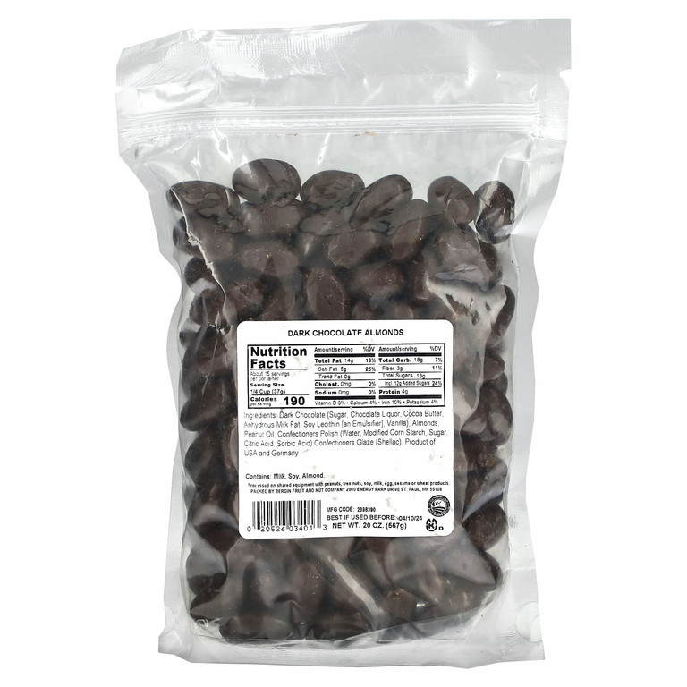 Bergin Fruit and Nut Company, Темный шоколад и миндаль, 567 г (20 унций)