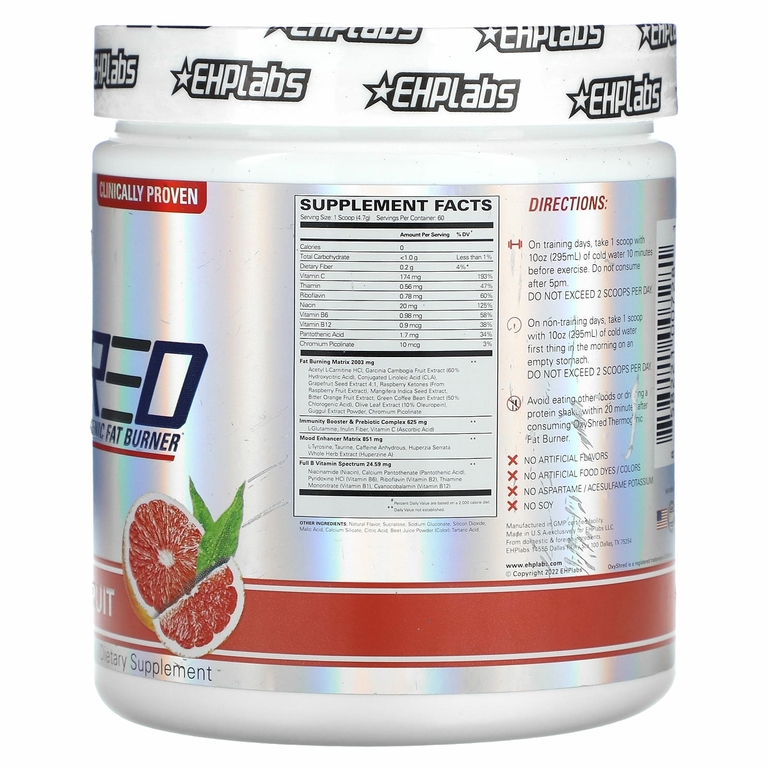 EHPlabs, OxyShred, термогенный сжигатель жира, розовый грейпфрут, 282 г (9,9 унции)