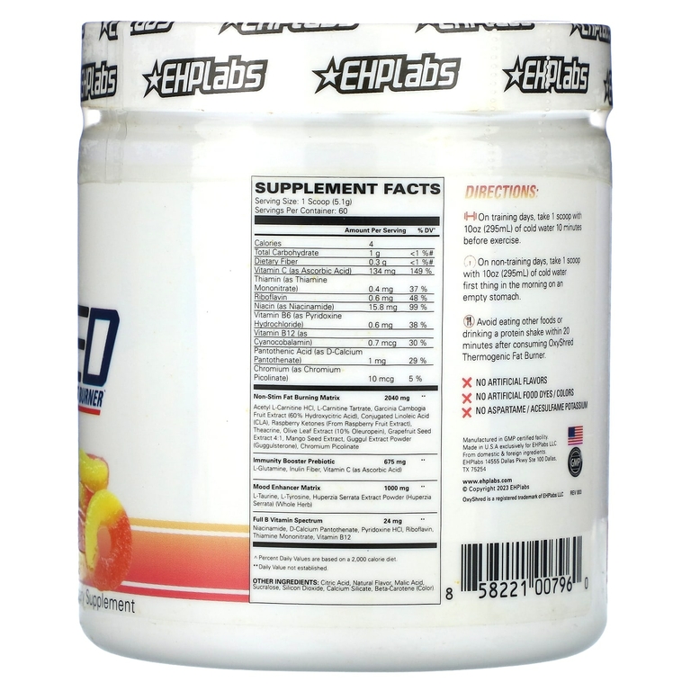 EHPlabs, OxyShred Non-Stim, термогенный сжигатель жира, Kiss My Peach, 306 г (10,8 унции)