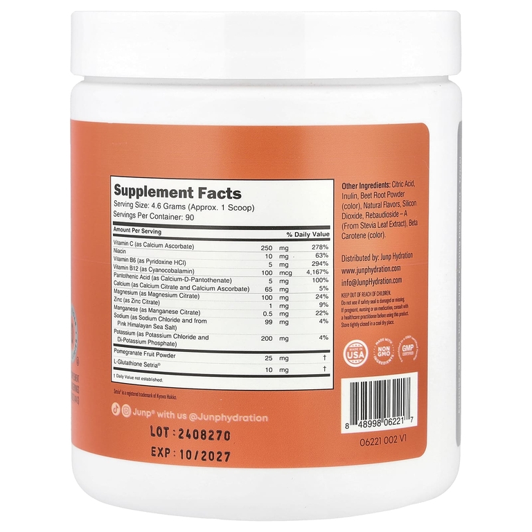 JUNP Hydration, Порошковая смесь электролитов, персик, 414 г (14,6 унции)
