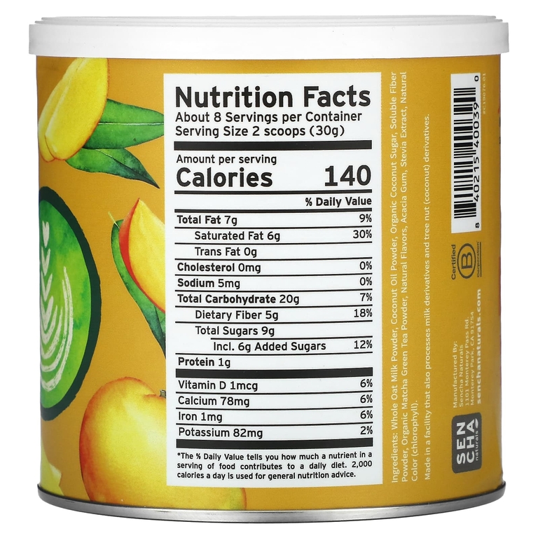 Sencha Naturals, Овсяное молоко, латте матча, тропическое манго, 241 г (8,5 унции)