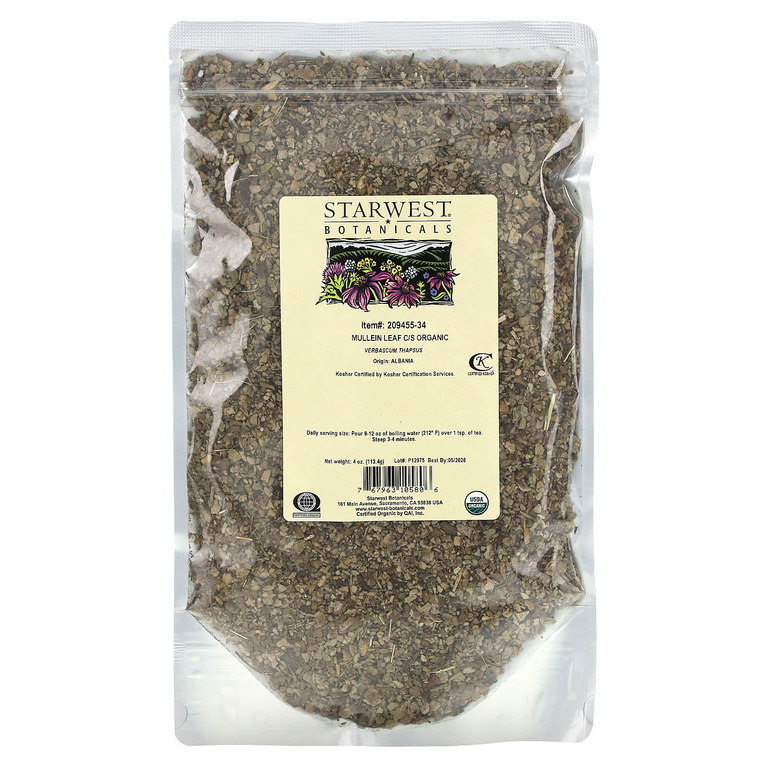 Starwest Botanicals, Листья органического коровяка, нарежьте и просейте, 113,4 г (4 унции)