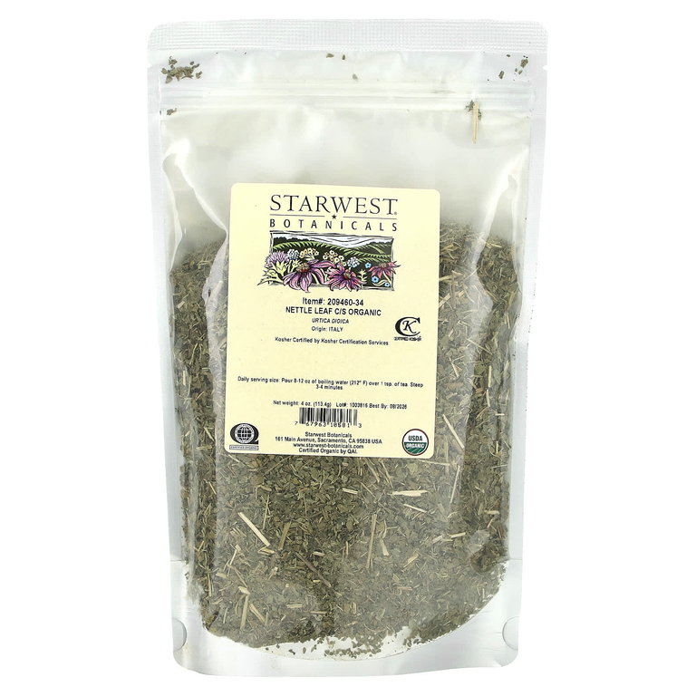 Starwest Botanicals, Органический чай из листьев крапивы, нарезанный и просеянный, 113,4 г (4 унции)