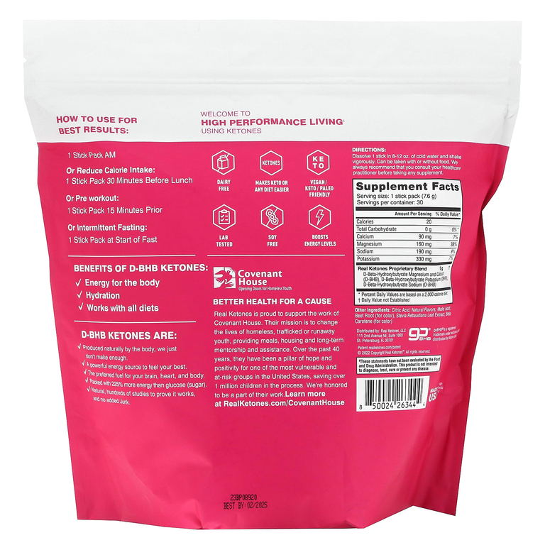 Real Ketones, Shift, малиновый лимонад, 30 пакетиков со смесью для приготовления напитка, 7,6 г (0,27 унции)