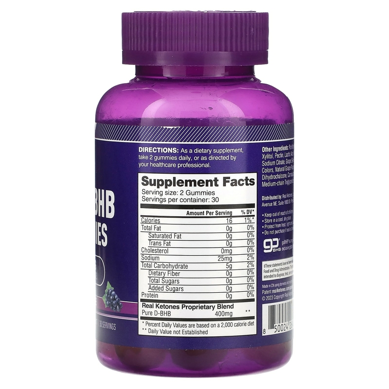 Real Ketones, Keto BHB, жевательные таблетки, со вкусом винограда, 400 мг, 30 жевательных таблеток (200 мг в 1 жевательной таблетке) (Товар снят с продажи) 
