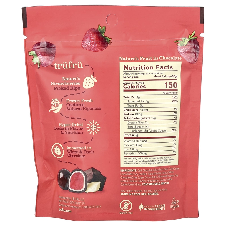 Tru Fru, Nature's Strawberries, темный шоколад, 119 г (4,2 унции)