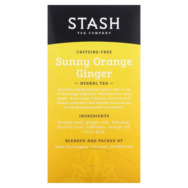 Stash Tea, Herbal Tea, солнечный апельсин и имбирь, без кофеина, 18 чайных пакетиков, 36 г (1,2 унции)