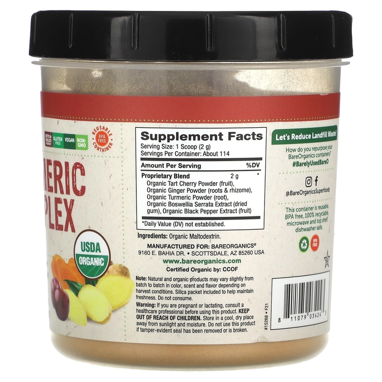 BareOrganics, Органический комплекс из куркумы в порошке, 227 г (8 унций) (Товар снят с продажи) 