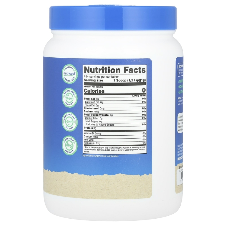 Nutricost, порошок из органической листовой капусты, без добавок, 454 г (16,2 унции) (Товар снят с продажи) 