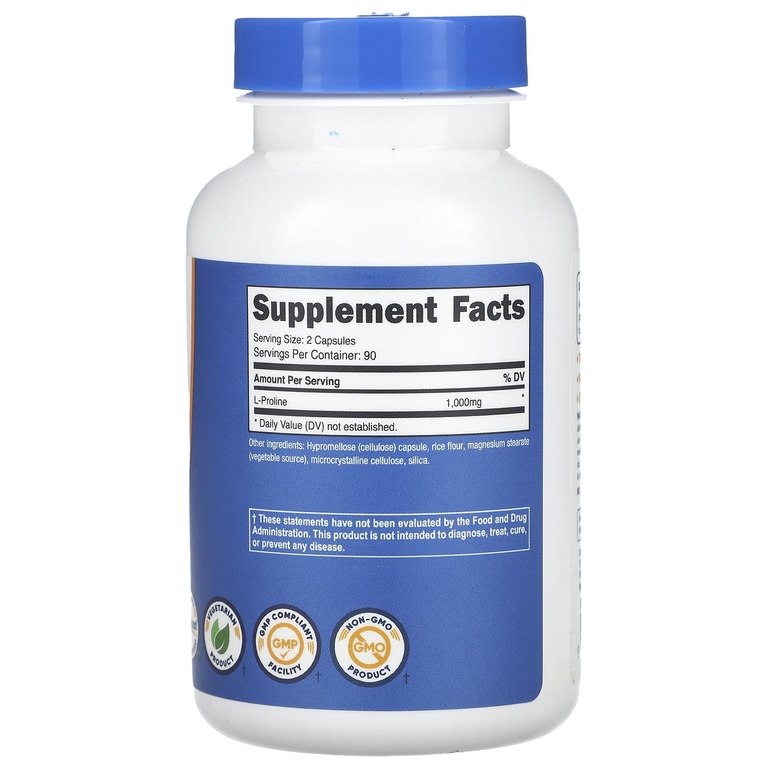 Nutricost, L-пролин, 180 капсул (500 мг на капсулу)