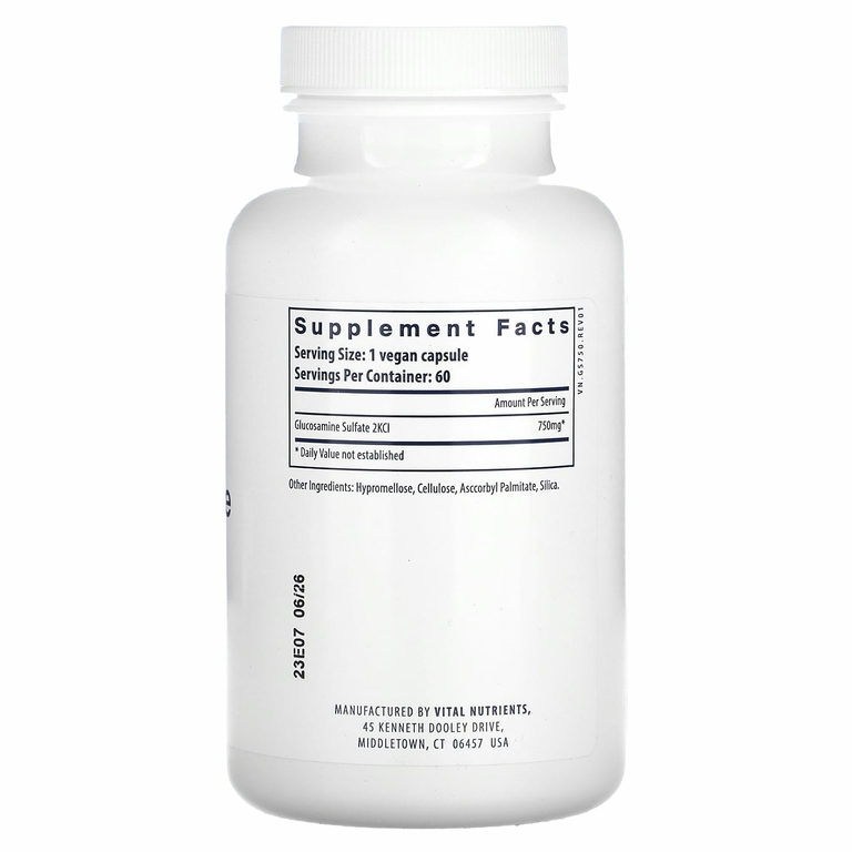 Vital Nutrients, Веганский сульфат глюкозамина, 120 веганских капсул (750 мг на капсулу)