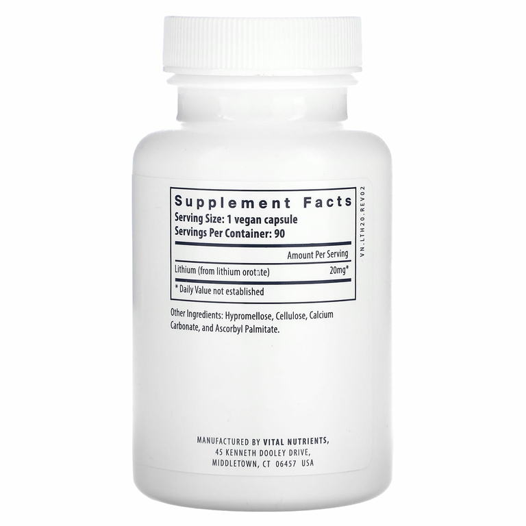 Vital Nutrients, Литий, 20 мг, 90 веганских капсул