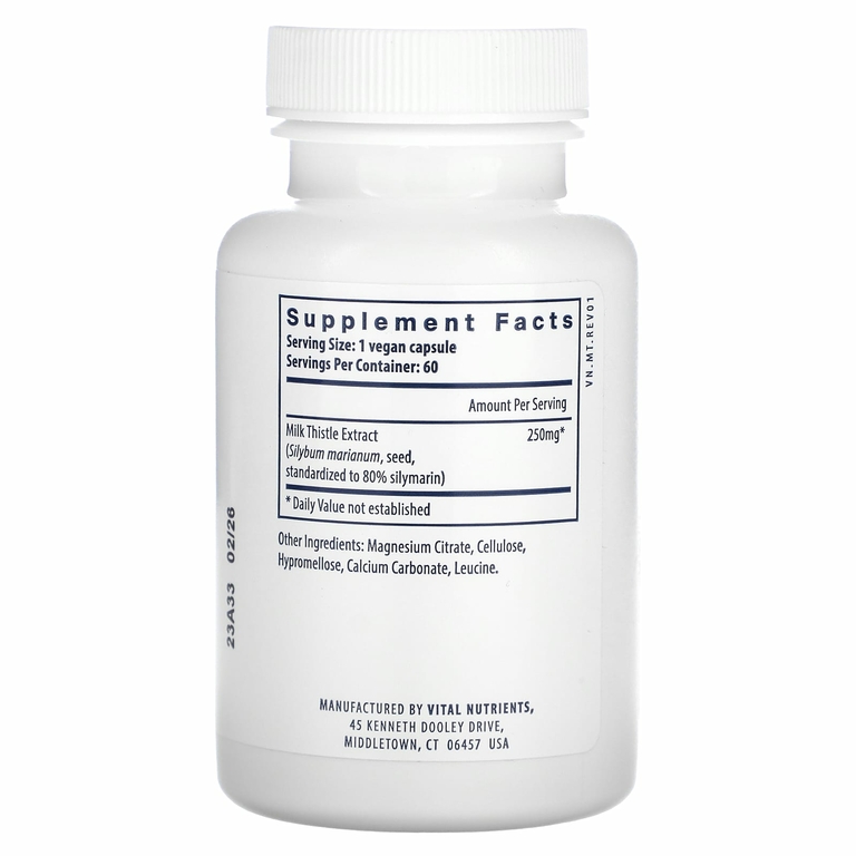 Vital Nutrients, Экстракт расторопши, 250 мг, 60 веганских капсул