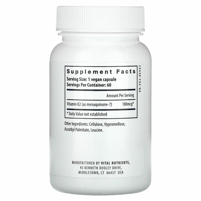 Vital Nutrients, Витамин K2-7, 60 веганских капсул (180 мкг в капсуле)
