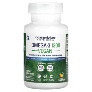 OceanBlue, Professional, веганская омега-3 1300, высокая эффективность, натуральный апельсин, 1300 мг, 60 веганских капсул (650 мг в каждой капсуле)