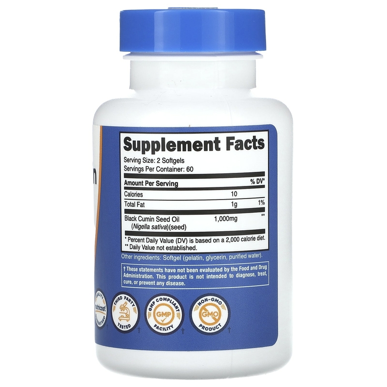 Nutricost, Масло семян черного тмина, 120 капсул (500 мг в каждой капсуле)