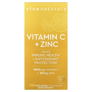 Viva Naturals, Витамин C + цинк, 250 растительных капсул