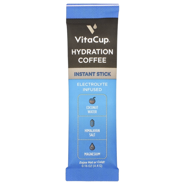 VitaCup, Растворимый кофе с электролитами для гидратации, средняя обжарка, 18 порционных палочек, по 4,4 г (0,16 унции)
