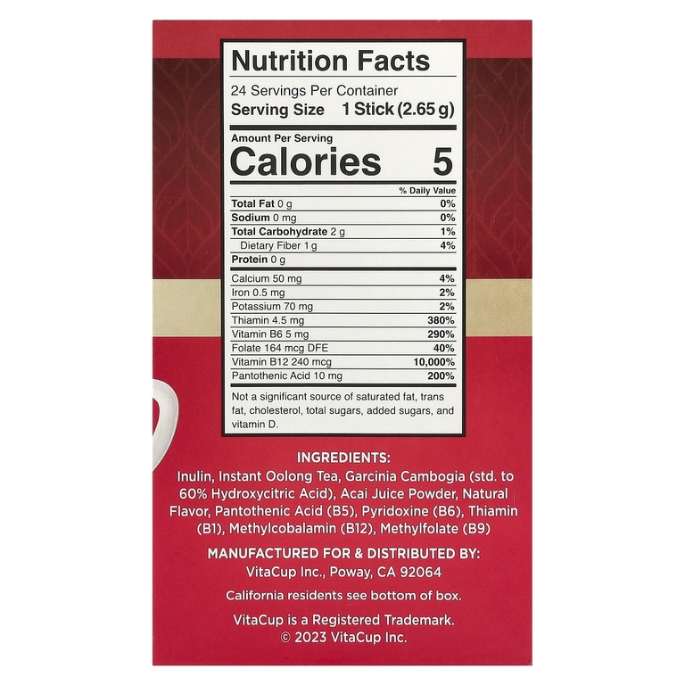 VitaCup, Slim Instant Tea, чай улун премиум-класса, 24 шт. На одну порцию, по 2,65 г (0,09 унции)